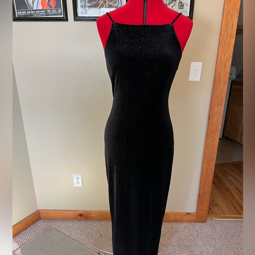 Black velvet w/silver sparkles evening dress
